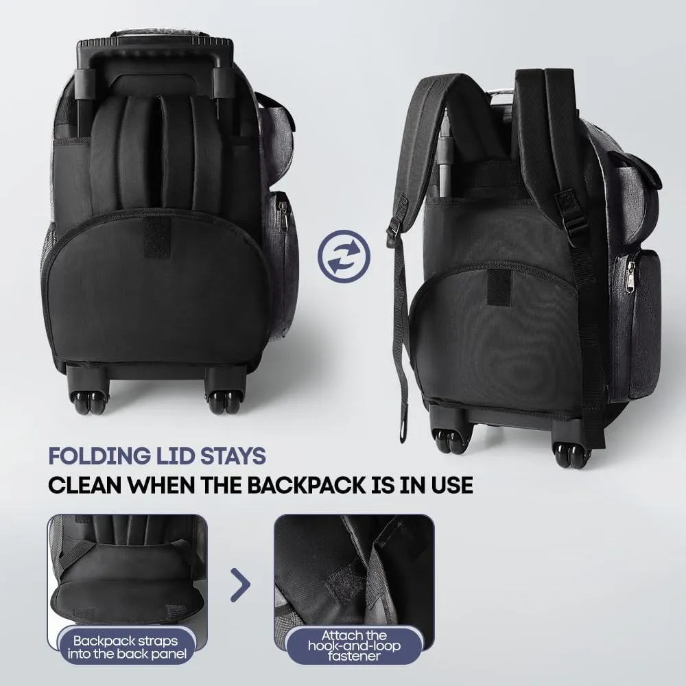 20'' Rolling Backpacks for Man/Women Travel Backpack with Wheels Trolley Suitcase Wheeled Bag Laptop Backpack#Grey