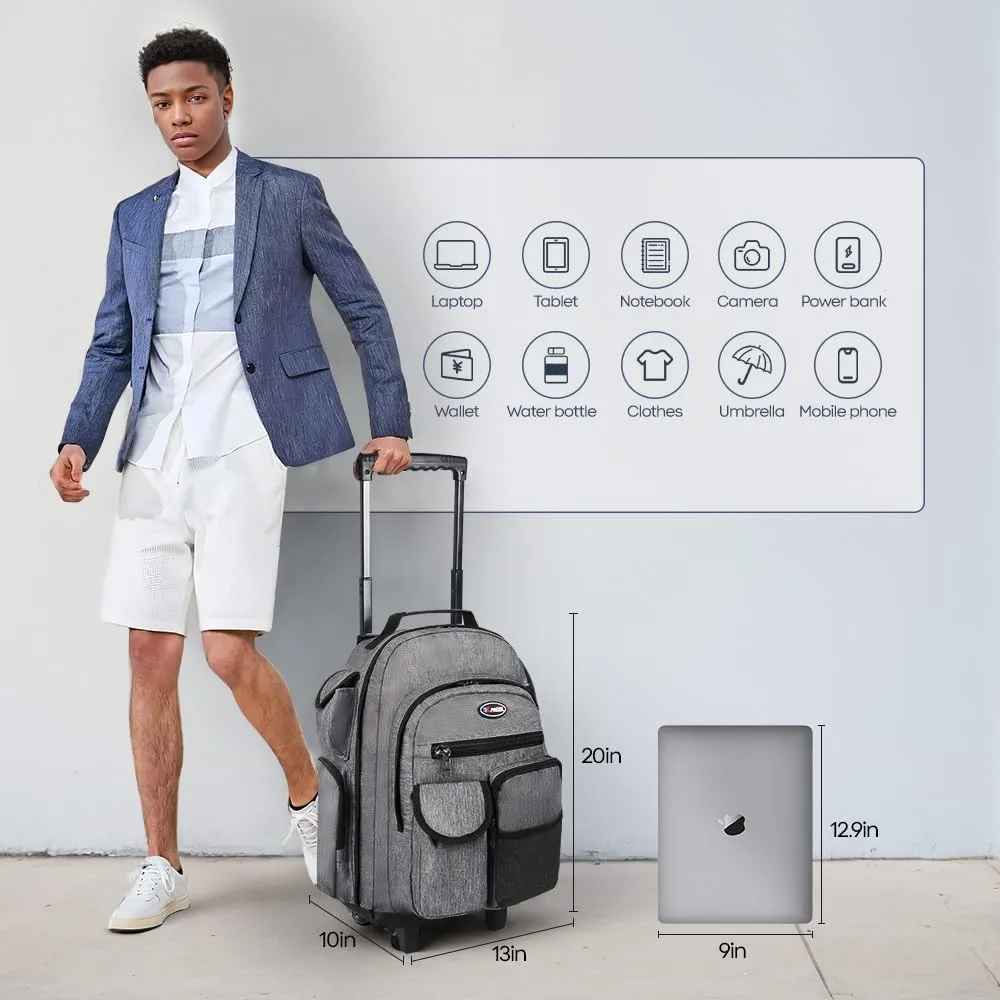 20'' Rolling Backpacks for Man/Women Travel Backpack with Wheels Trolley Suitcase Wheeled Bag Laptop Backpack#Grey