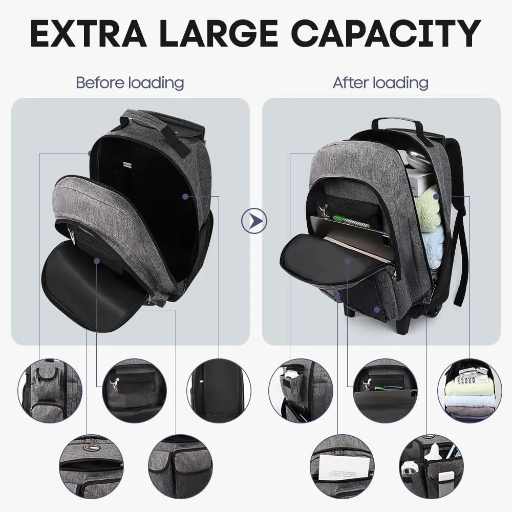 20'' Rolling Backpacks for Man/Women Travel Backpack with Wheels Trolley Suitcase Wheeled Bag Laptop Backpack#Grey