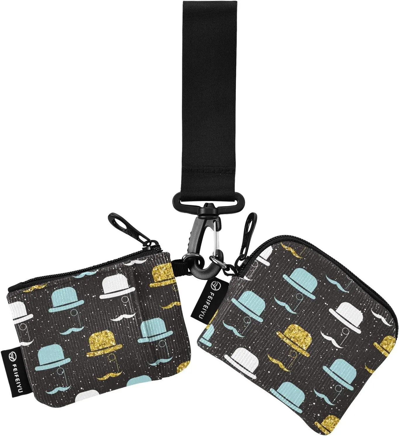 2PCS Coin Purse Wristlet Wallets Keychain Wallet Zip Around Portable Wallet with Detachable Dual Pouch Hats