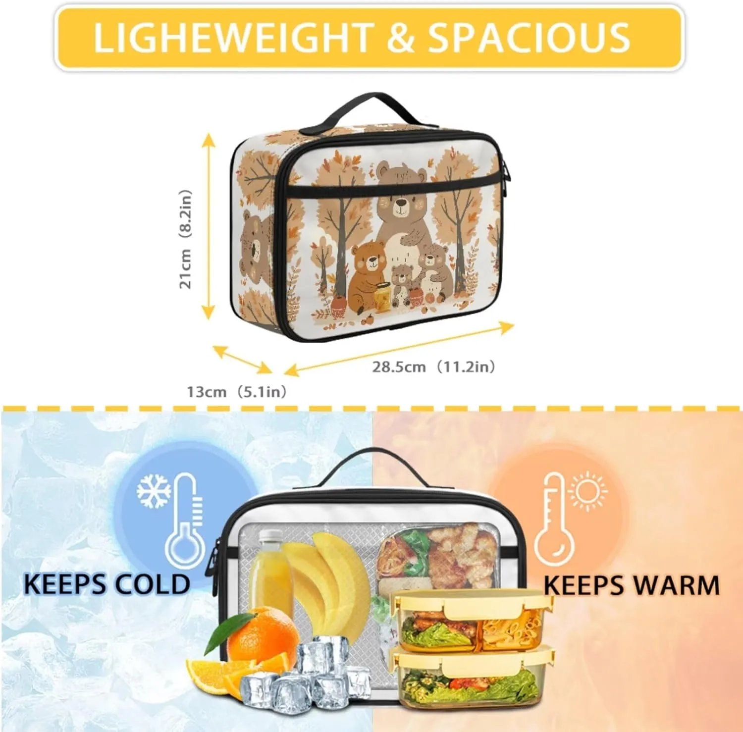 3 Pcs Backpack, Water Resistant Men Women School Bag With Lunch Box 17 Inch Bookbag Set For College Teenagers Bear Family Print Back to School Season Gifts