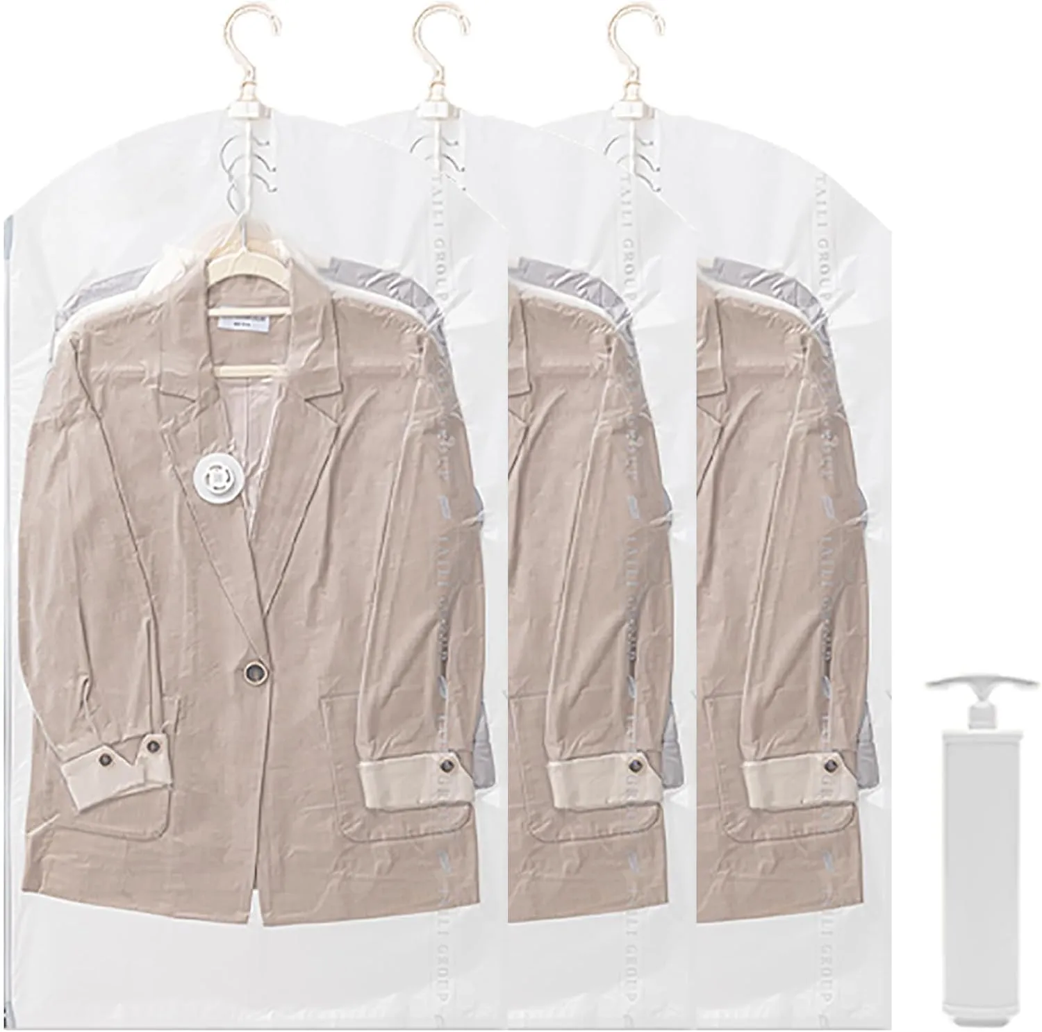 3 Pcs Clear Garment Bags, Vacuum Compression Suit Bags for Closet Storage Garment Covers for Suit, Coat, Dress, Down Jacket(70x135cm/28x53in)
