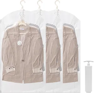 3 Pcs Clear Garment Bags, Vacuum Compression Suit Bags for Closet Storage Garment Covers for Suit, Coat, Dress, Down Jacket(70x135cm/28x53in)