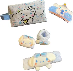 4 Piece Self Care Set Makeup Bag Kawaii Anime Cute Cosmetic Travel with Headband Wristband Hair Clips Beauty Cartoon (Blue Roll)