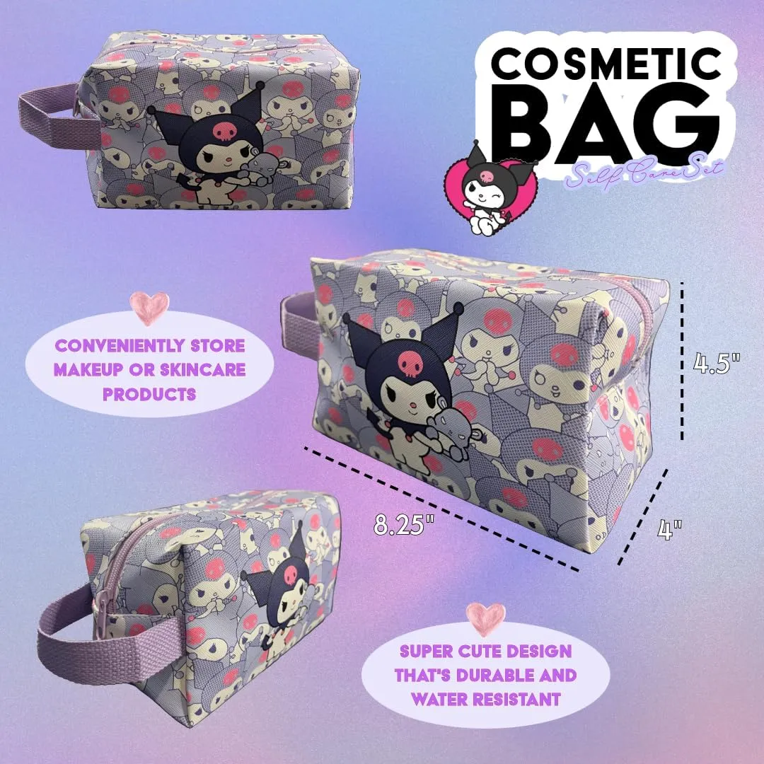 4 Piece Self Care Set Makeup Bag Kawaii Anime Cute Cosmetic Travel with Headband Wristband Hair Clips Beauty Cartoon (Purpleromi)