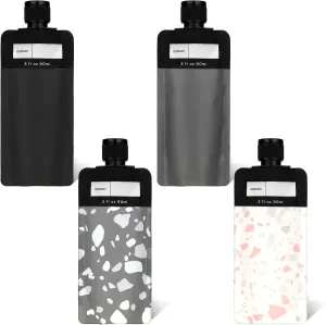 4PCS Travel Pouches for Toiletries, 3oz Refillable Leak Proof Empty Squeeze Pouches, Portable Travel Fluid Makeup Packing Pouches for Shampoo Conditioner Lotion Body Wash, Style 2