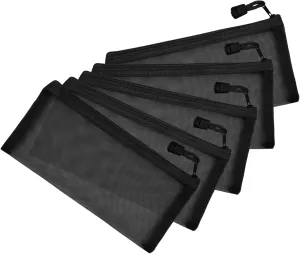 5 Pieces Zipper Mesh Bags, a Bag with a Zipper Cosmetic Organizer Pouch for Daily or Travel to Keep Small Items, Colorful Multiple Sizes (5, Black, M5pcs 7.87" x 4" )