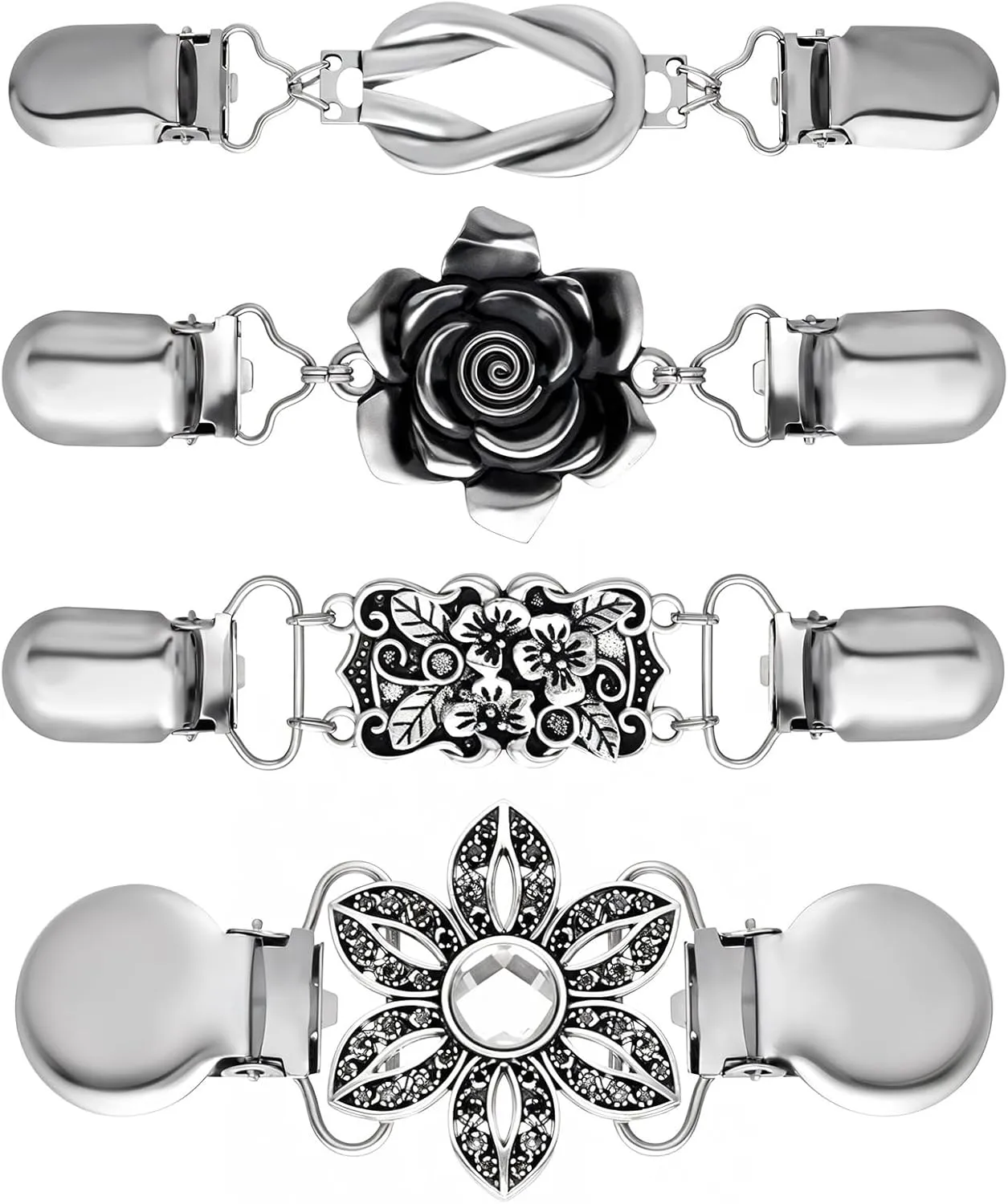 5Pieces Vintage Sweater Clip to Hold Sweater Together, Cloak Clasp Cardigan Clip Collar Retro Cloak Brooches and Silver Shawl Pins