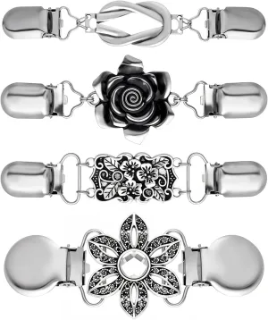 5Pieces Vintage Sweater Clip to Hold Sweater Together, Cloak Clasp Cardigan Clip Collar Retro Cloak Brooches and Silver Shawl Pins