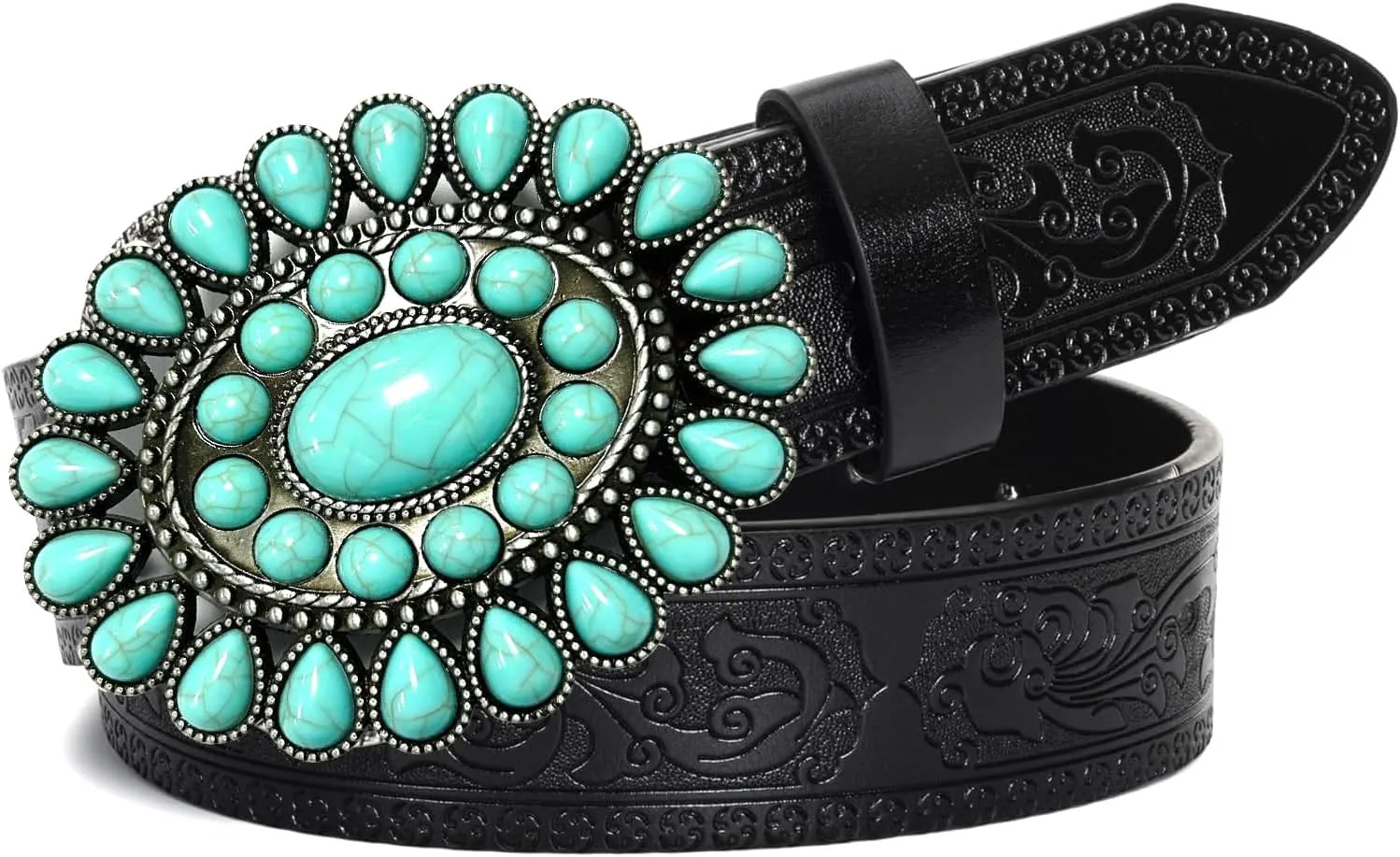 Adjustable Vintage Western-Belts for Women Men Engraved Buckle-Belts Cowboy-Cowgirl-Belt (Waist for 29"-39")