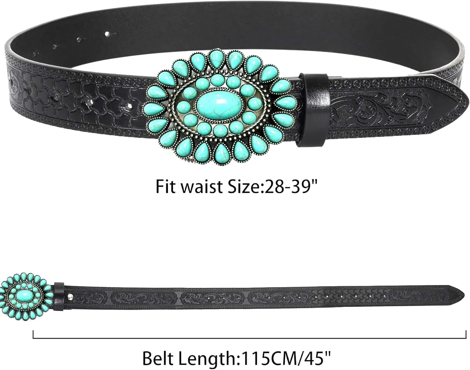 Adjustable Vintage Western-Belts for Women Men Engraved Buckle-Belts Cowboy-Cowgirl-Belt (Waist for 29"-39")