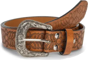 Adjustable Vintage Western-Belts for Women Men Engraved Buckle-Belts Cowboy-Cowgirl-Belt (Waist for 29"-39")