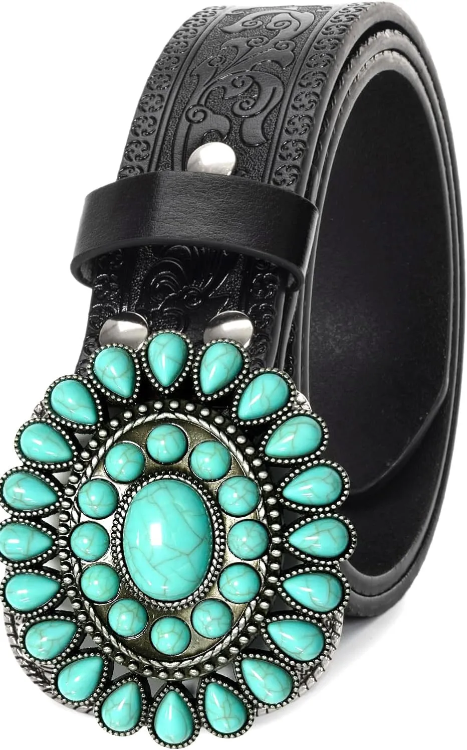 Adjustable Vintage Western-Belts for Women Men Engraved Buckle-Belts Cowboy-Cowgirl-Belt (Waist for 29"-39")