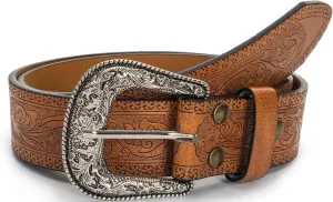 Adjustable Vintage Western-Belts for Women Men Engraved Buckle-Belts Cowboy-Cowgirl-Belt (Waist for 29"-39")