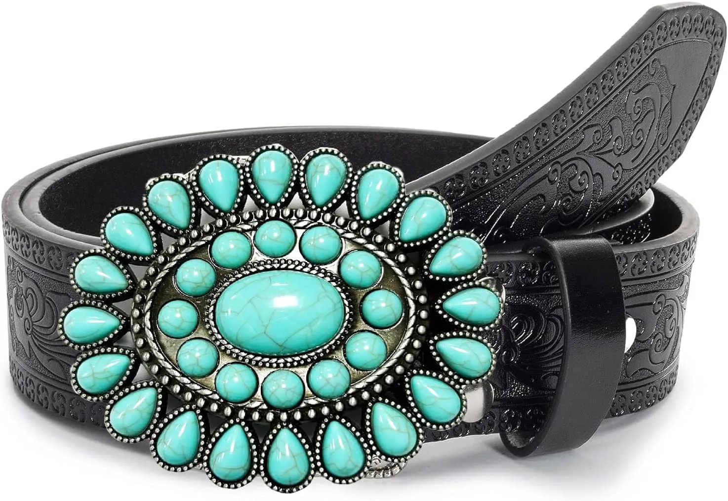 Adjustable Vintage Western-Belts for Women Men Engraved Buckle-Belts Cowboy-Cowgirl-Belt (Waist for 29"-39")