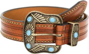 Adjustable Vintage Western-Belts for Women Men Engraved Buckle-Belts Cowboy-Cowgirl-Belt (Waist for 29"-39")