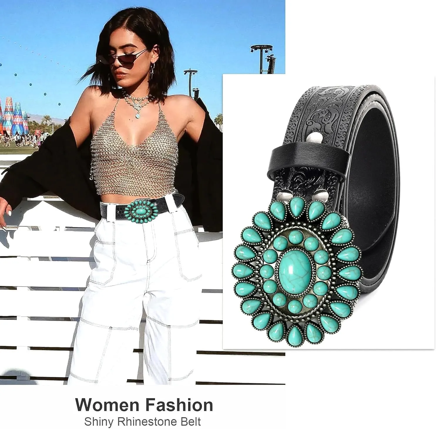 Adjustable Vintage Western-Belts for Women Men Engraved Buckle-Belts Cowboy-Cowgirl-Belt (Waist for 29"-39")