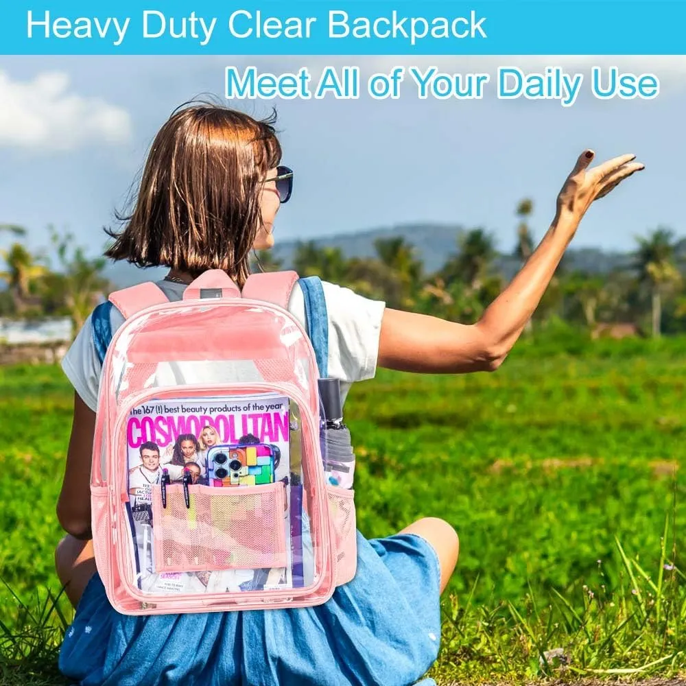 AGSDON Clear Backpack, Heavy Duty Transparent Bookbag, See Through PVC Backpacks for Women Men