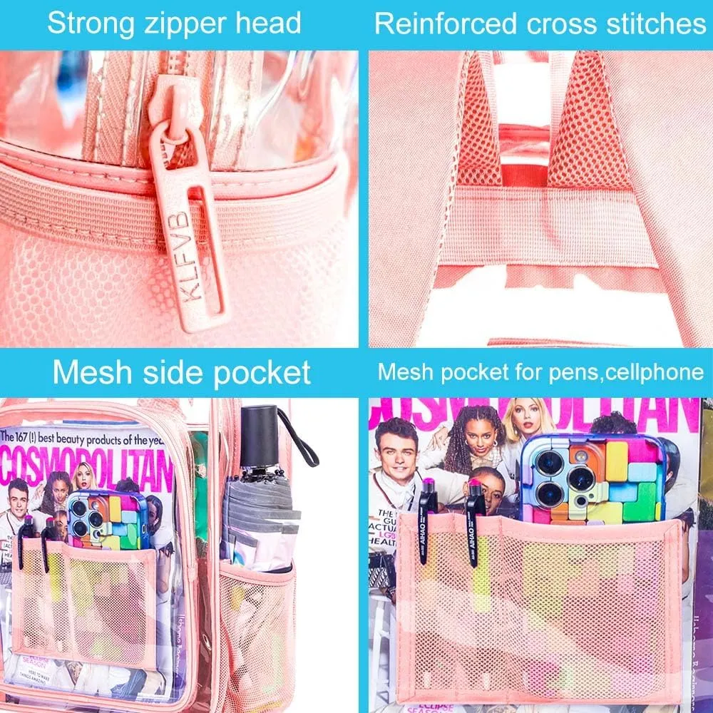 AGSDON Clear Backpack, Heavy Duty Transparent Bookbag, See Through PVC Backpacks for Women Men