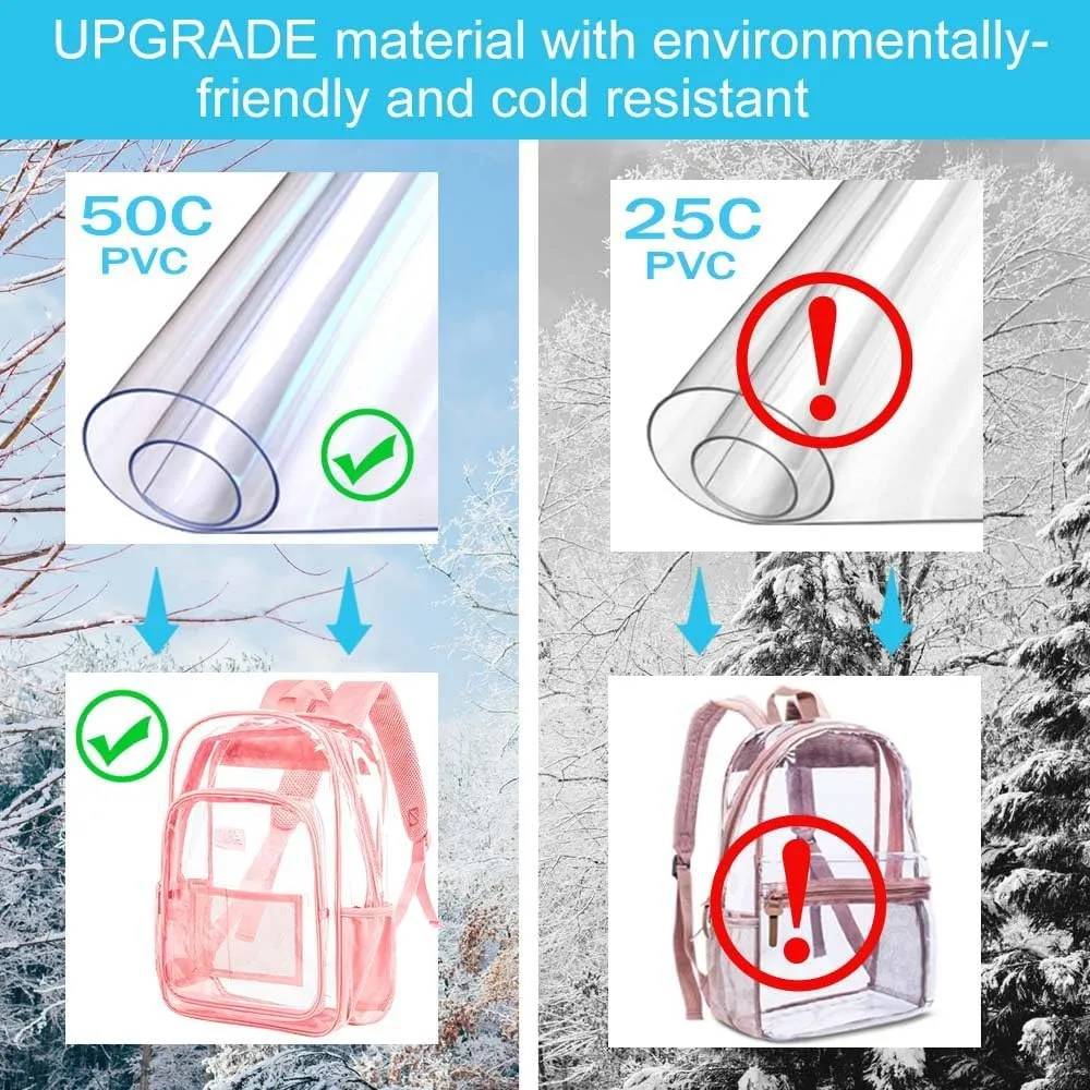 AGSDON Clear Backpack, Heavy Duty Transparent Bookbag, See Through PVC Backpacks for Women Men