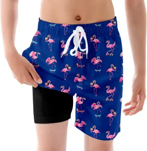 Ahegao Boys Swim Trunks with Compression Liner Big Kids Bathing Suit Quick Dry Board Shorts for 6-20 Years