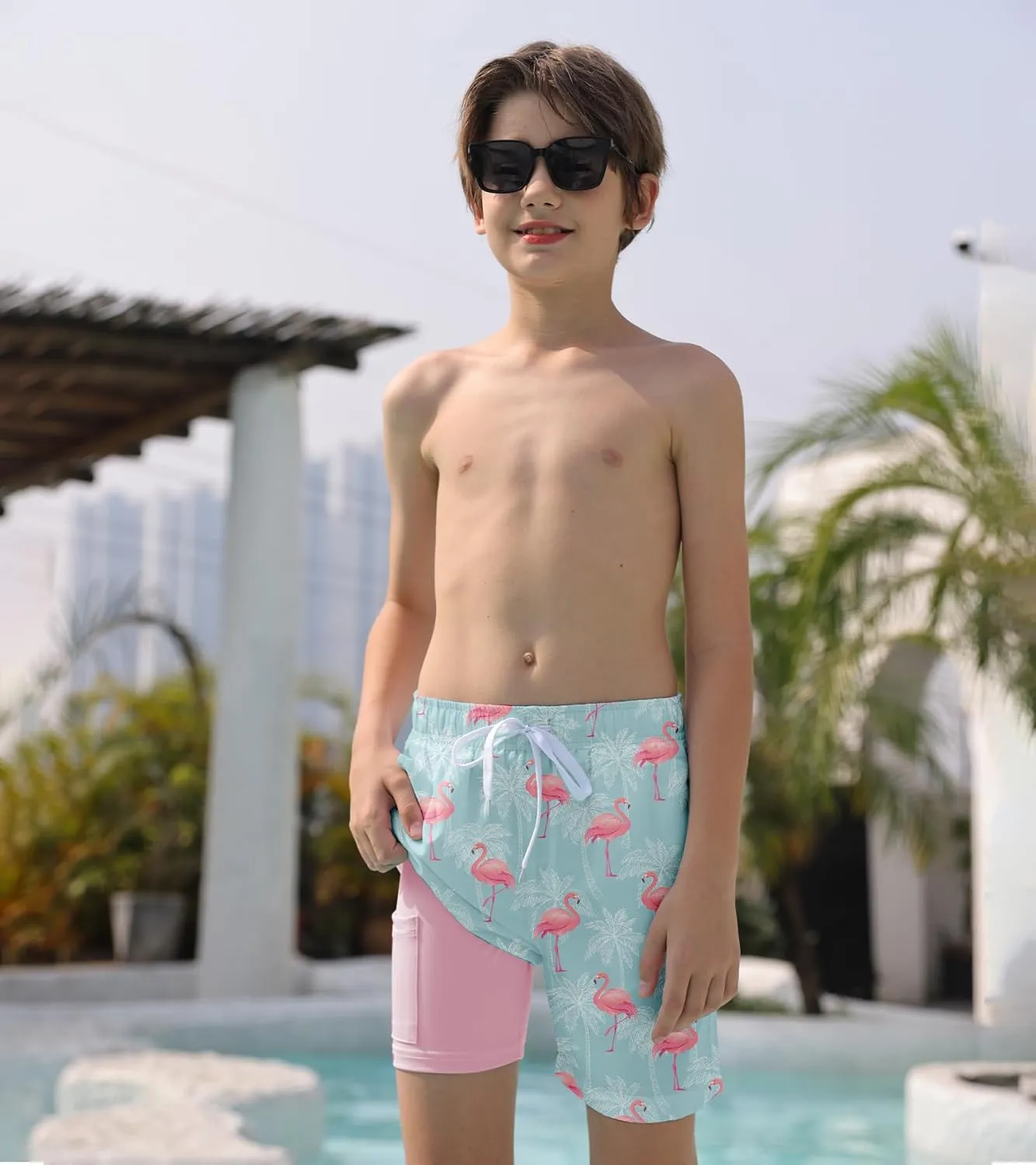 Ahegao Boys Swim Trunks with Compression Liner Big Kids Bathing Suit Quick Dry Board Shorts for 6-20 Years