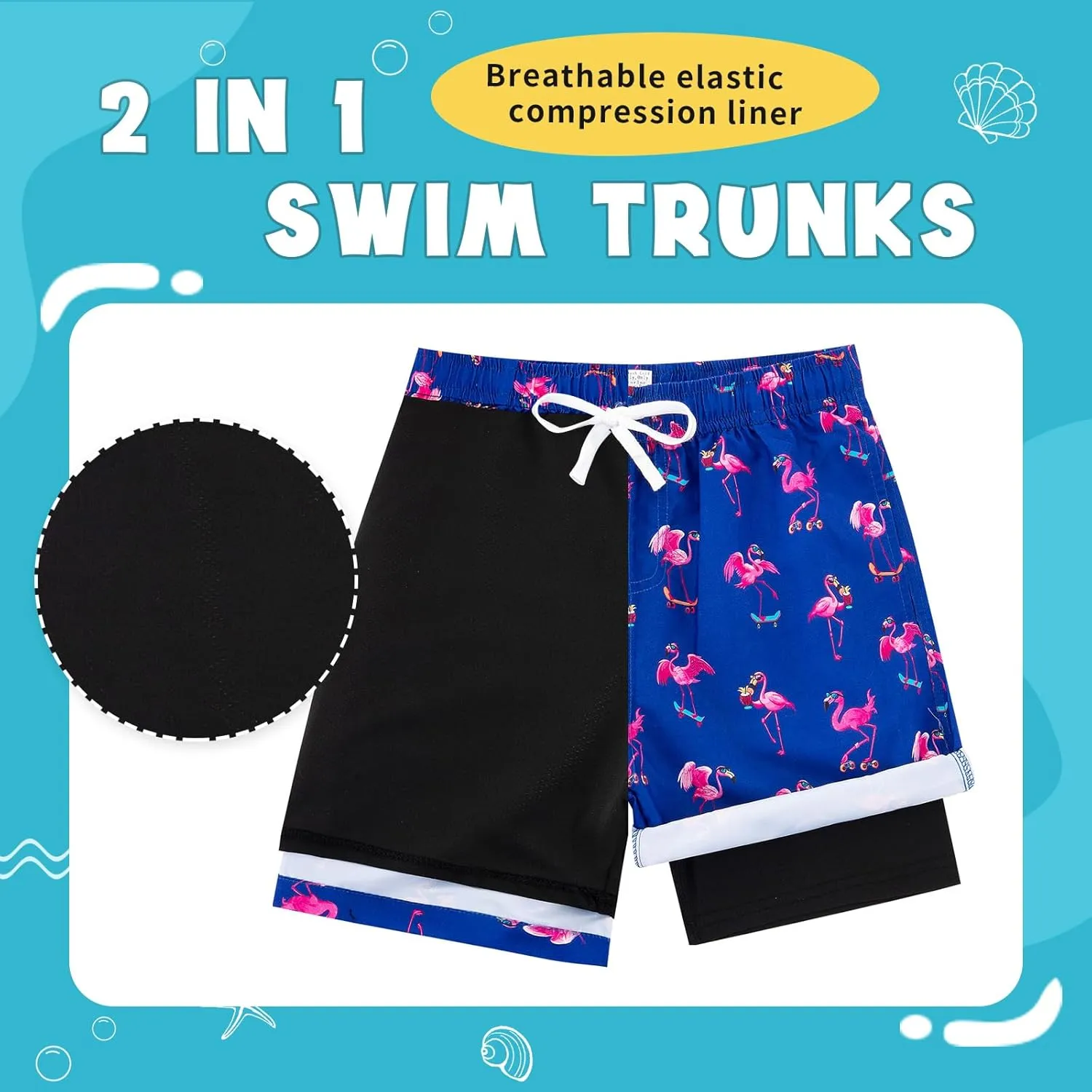 Ahegao Boys Swim Trunks with Compression Liner Big Kids Bathing Suit Quick Dry Board Shorts for 6-20 Years