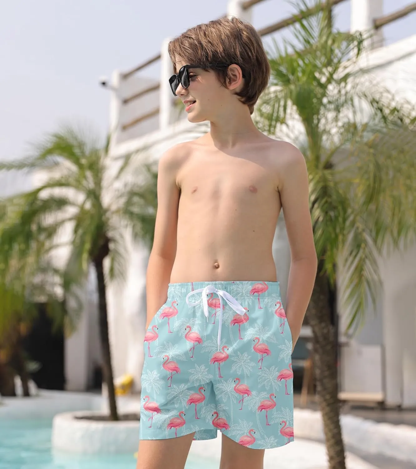 Ahegao Boys Swim Trunks with Compression Liner Big Kids Bathing Suit Quick Dry Board Shorts for 6-20 Years