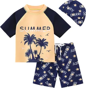 AIWUHE Toddler Boys Swimsuit Set Two Piece Shark Bathing Suit Boys' Swimwear Trunk and Rashguard Set 2-7Y