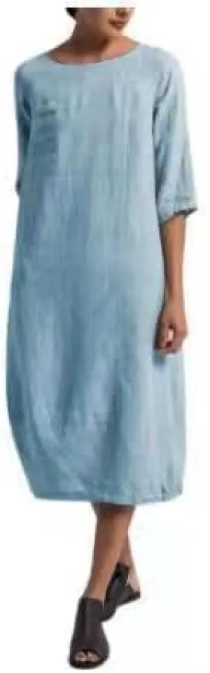 Akivide Women Cotton Linen Half Sleeve Midi Dress Crewneck Summer Casual Loose Flowy Beach Dress
