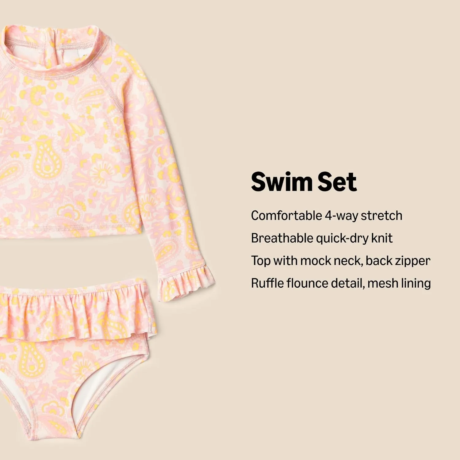 Amazon Essentials x Sofia Grainge Toddlers and Baby Girls' 2-Piece Long Sleeve Rashguard Set