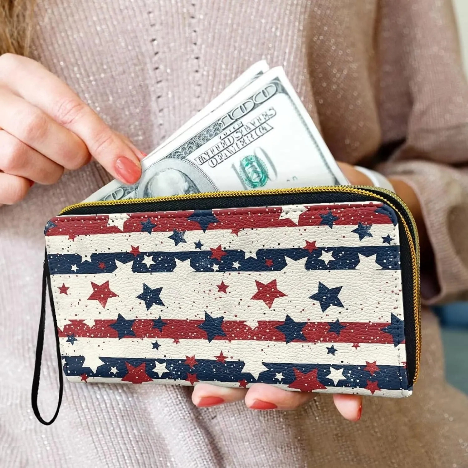 American Flag Wallets for Women PU Leather Purse for Lady Novelty Large Capacity Travel Money Clips Long Style