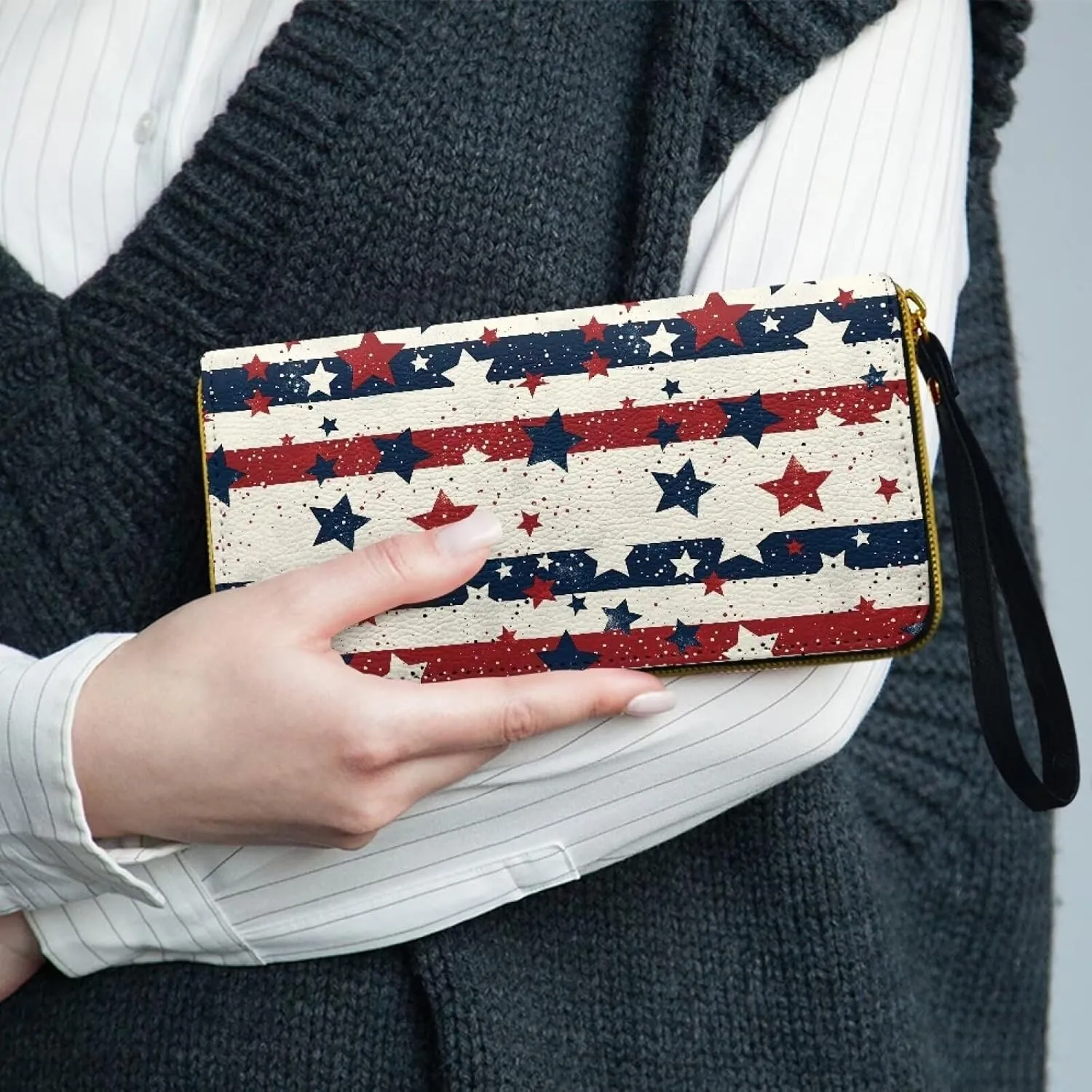 American Flag Wallets for Women PU Leather Purse for Lady Novelty Large Capacity Travel Money Clips Long Style