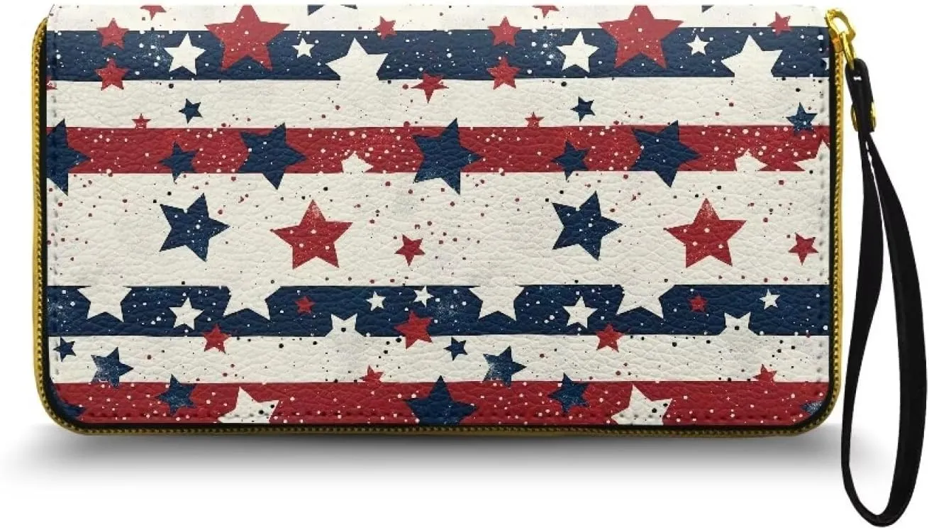 American Flag Wallets for Women PU Leather Purse for Lady Novelty Large Capacity Travel Money Clips Long Style