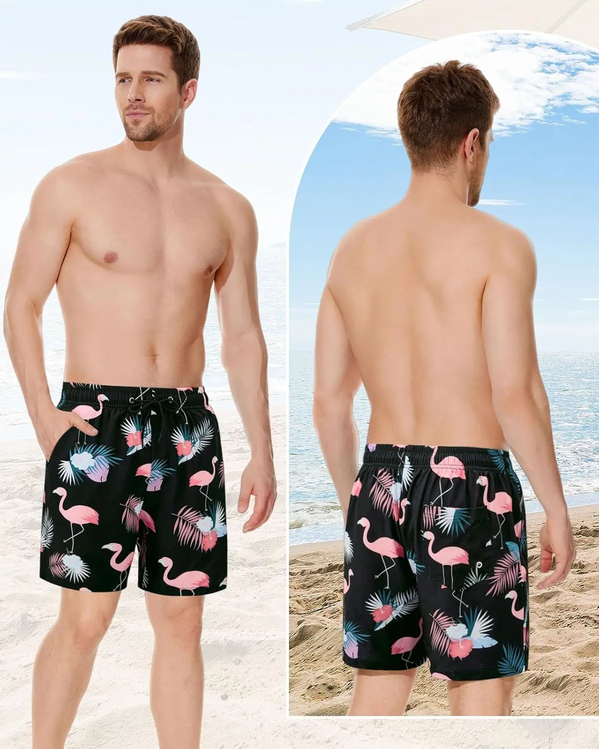 American Trends Men's Swim Trunks Board Shorts Quick Dry Mens Swimming Trunks with Compression Liner