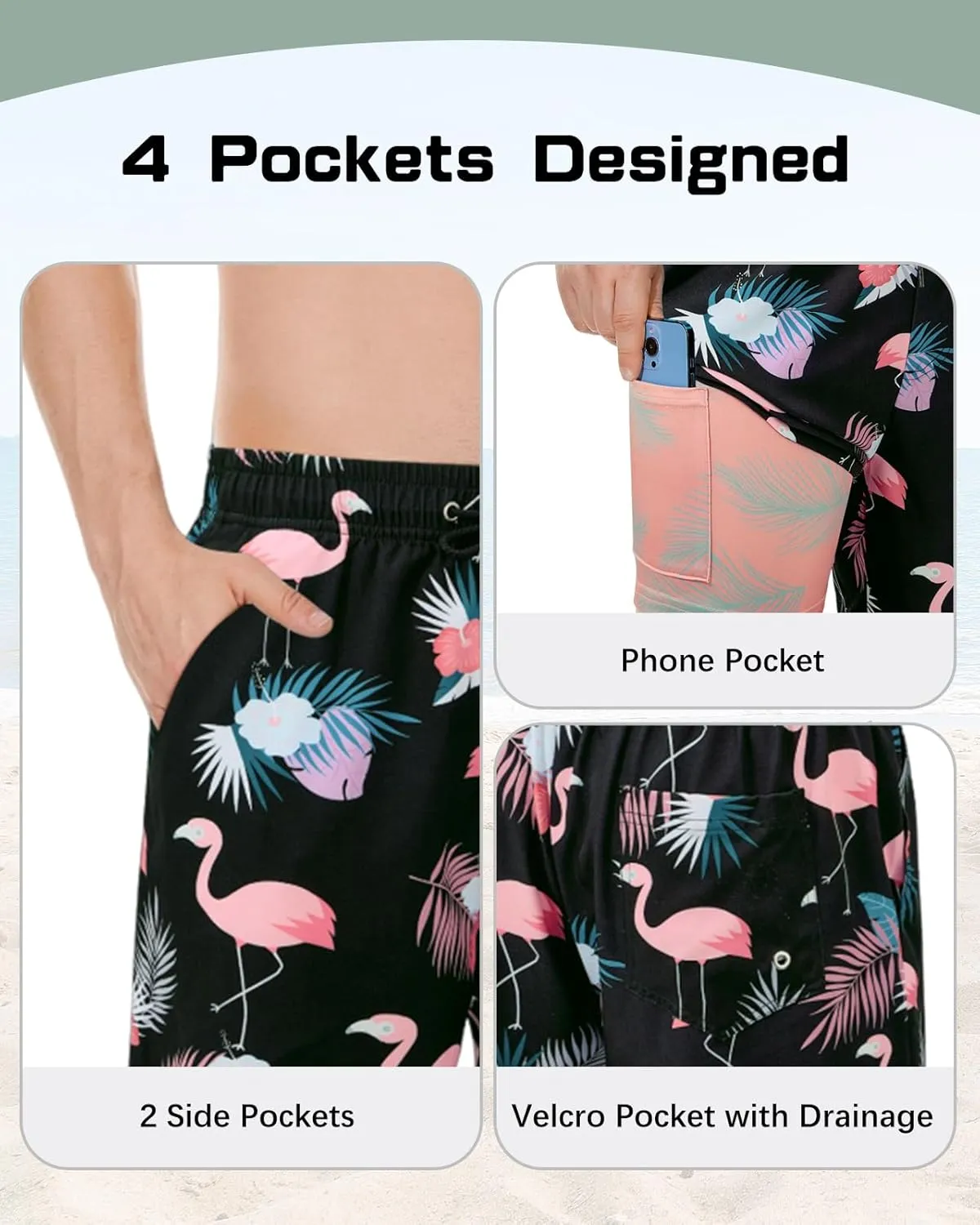 American Trends Men's Swim Trunks Board Shorts Quick Dry Mens Swimming Trunks with Compression Liner