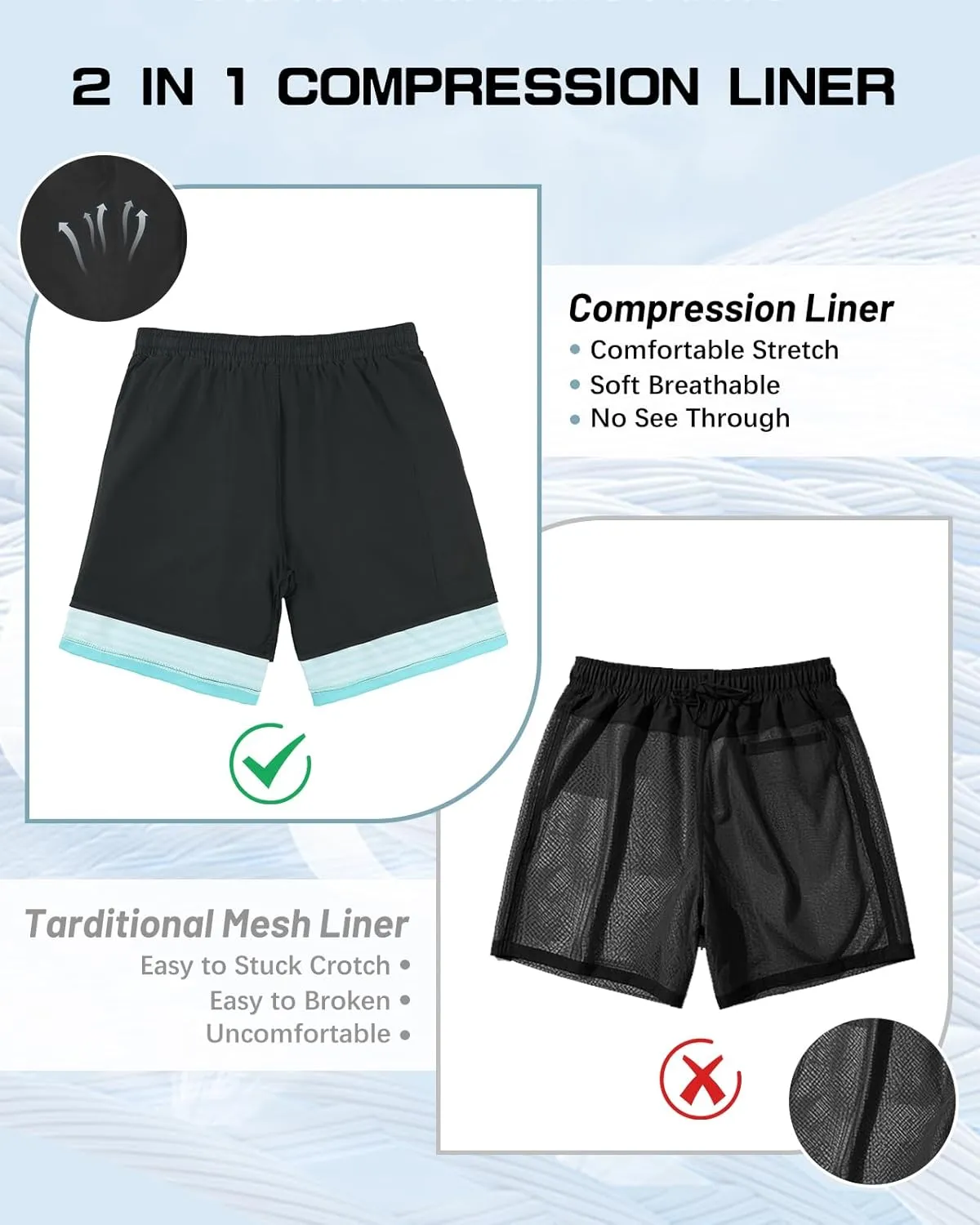American Trends Men's Swim Trunks Board Shorts Quick Dry Mens Swimming Trunks with Compression Liner