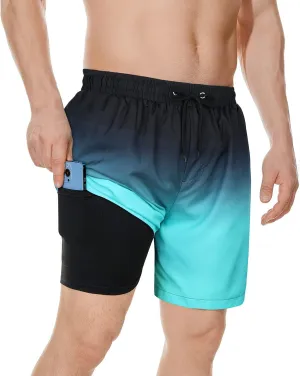 American Trends Men's Swim Trunks Board Shorts Quick Dry Mens Swimming Trunks with Compression Liner