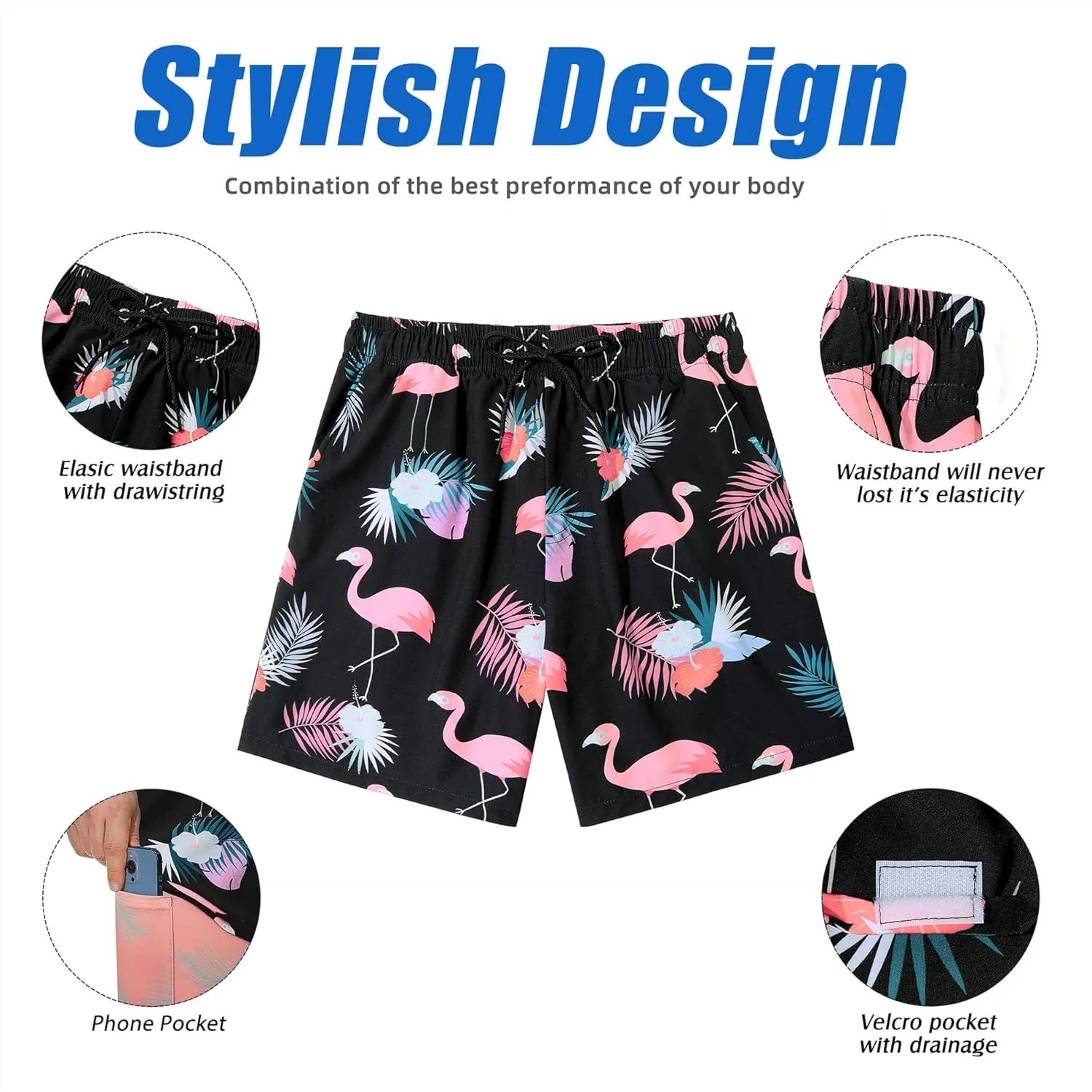 American Trends Men's Swim Trunks Board Shorts Quick Dry Mens Swimming Trunks with Compression Liner