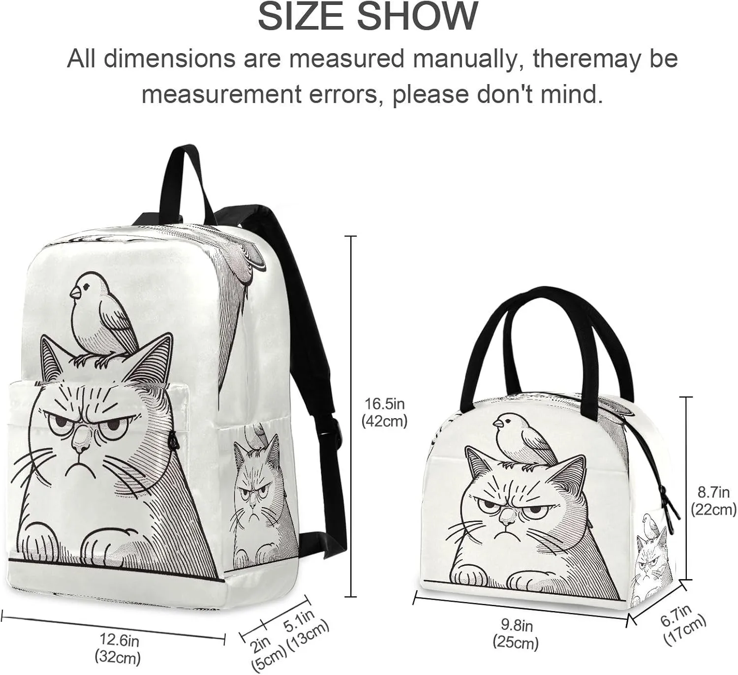 Annoyed Cat with Canary on its Head Kids' Backpacks Waterproof Soft Cooler, Girls Backpack Elementary School