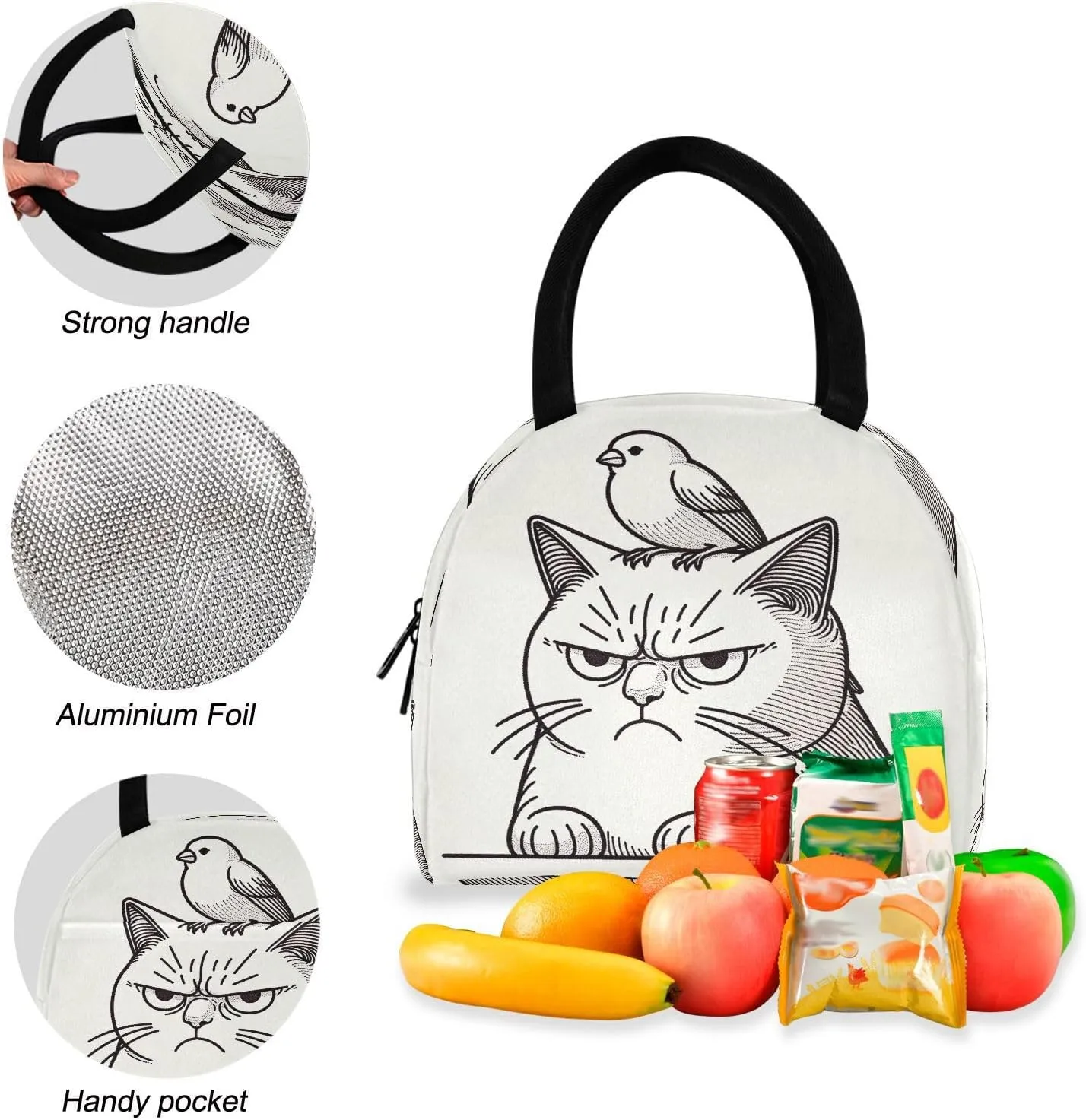 Annoyed Cat with Canary on its Head Kids' Backpacks Waterproof Soft Cooler, Girls Backpack Elementary School