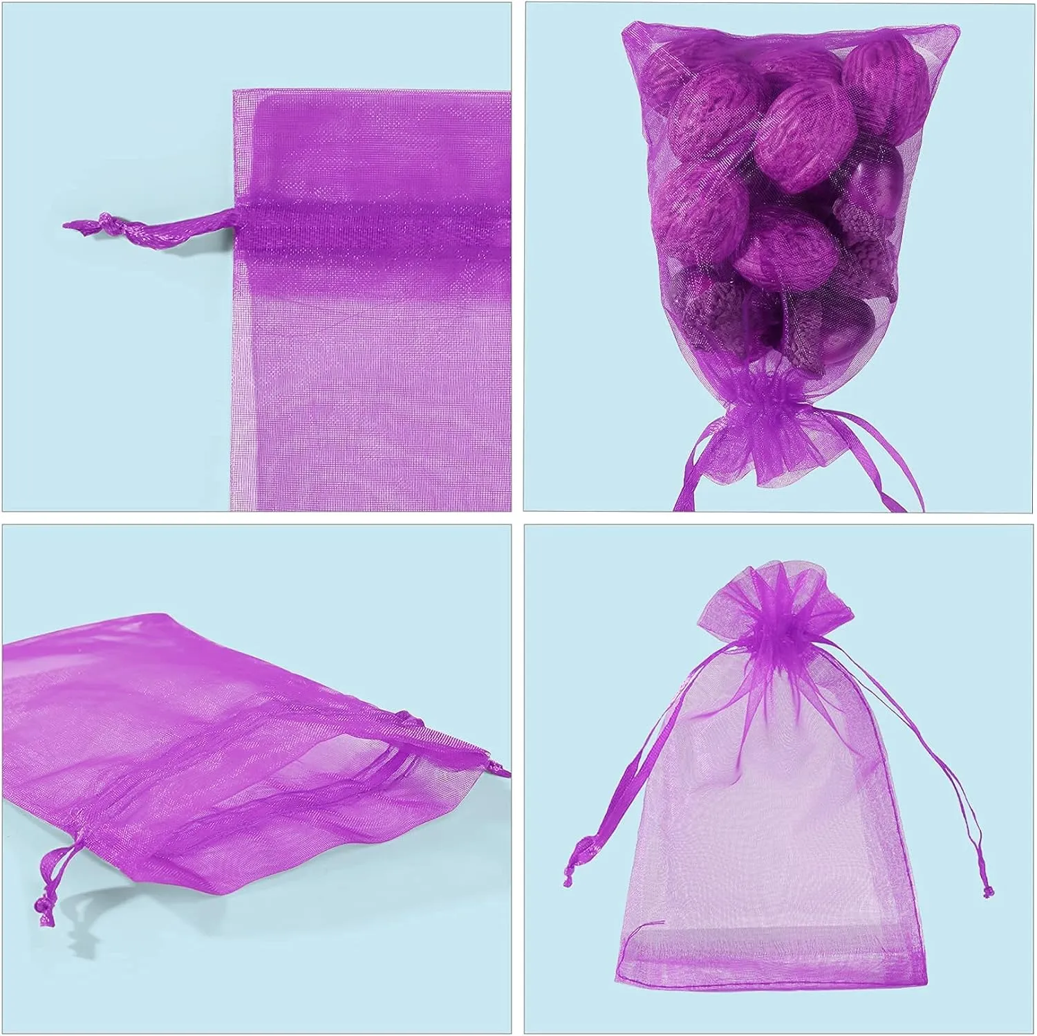 ANZNKU 100 PCS Small Organza Bags 4x6 Inches, Purple Gift Drawstring Pouches For Party Festival Earrings Cosmetic Favor Mesh Gift Bags