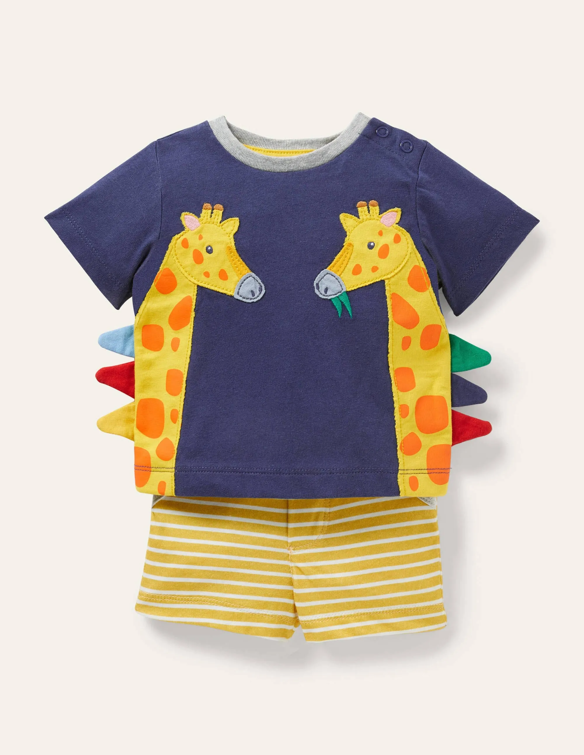 Appliqué T-shirt & Shorts Set-Starboard/Ivory Giraffe