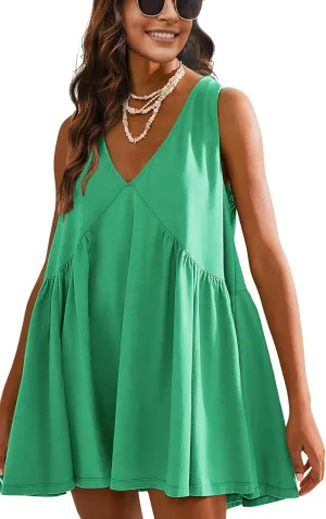 Athlisan Womens Summer Sleeveless Mini Dress Casual Loose V Neck Sundress with Pockets