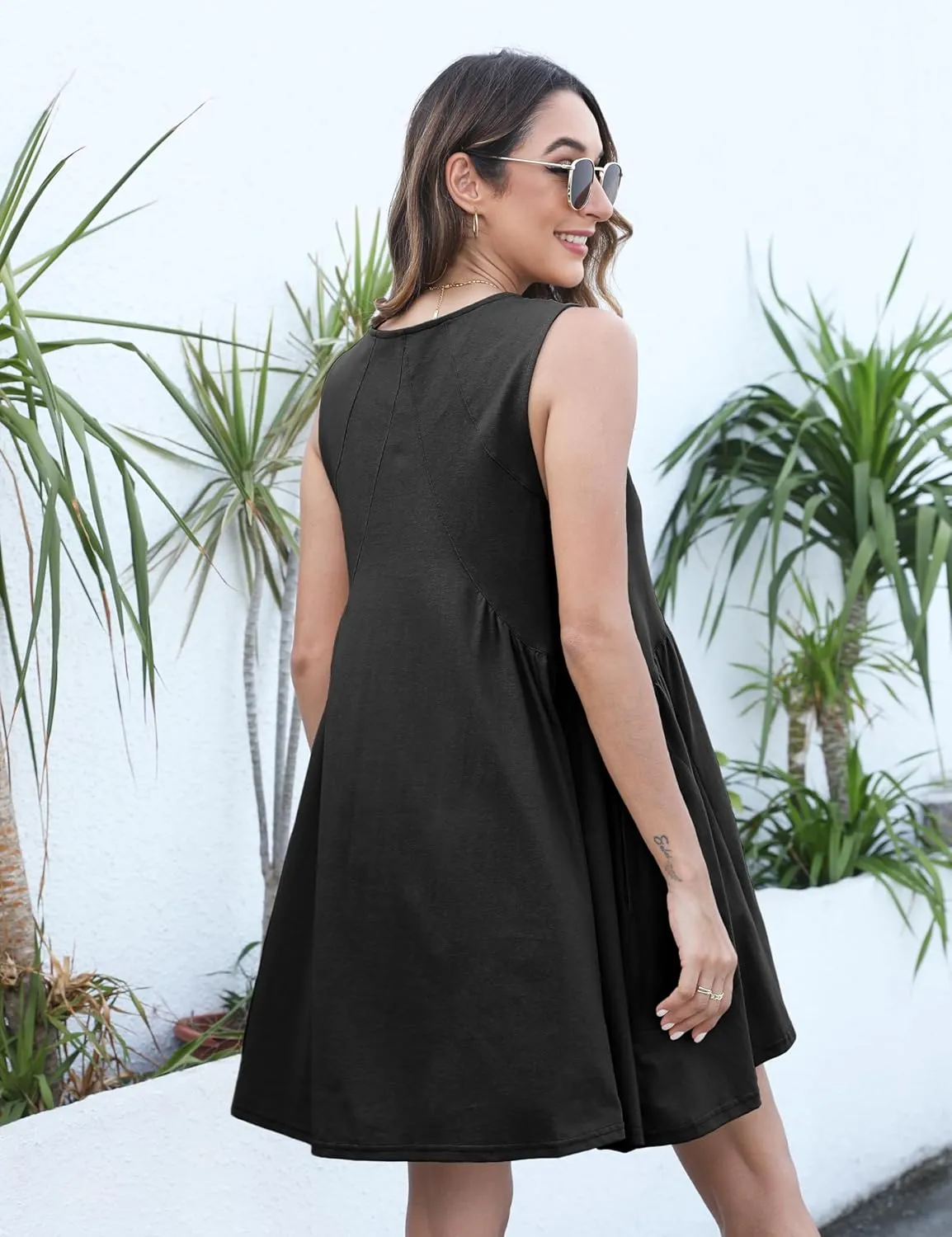 Athlisan Womens Summer Sleeveless Mini Dress Casual Loose V Neck Sundress with Pockets