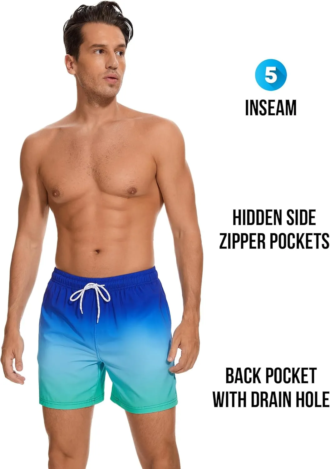 Aueyan Mens Swim Trunks 5.5 inch with Compression Liner Zipper Pockets,Quick Dry Swimsuit Trunks Funny Beach Board Shorts