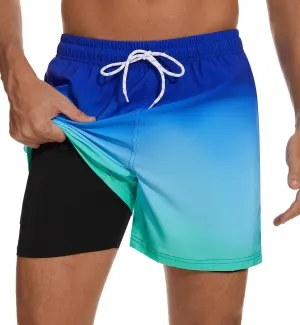 Aueyan Mens Swim Trunks 5.5 inch with Compression Liner Zipper Pockets,Quick Dry Swimsuit Trunks Funny Beach Board Shorts