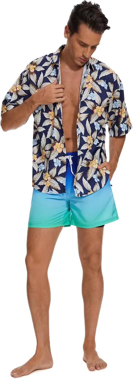 Aueyan Mens Swim Trunks 5.5 inch with Compression Liner Zipper Pockets,Quick Dry Swimsuit Trunks Funny Beach Board Shorts