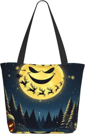 Augenstern Women Shoulder Bag Santa-Reindeer-Pumpkins-Xmas-Hats Foldable Tote Bag With Zipper Closure Casual Shopping Purse Daily Bag