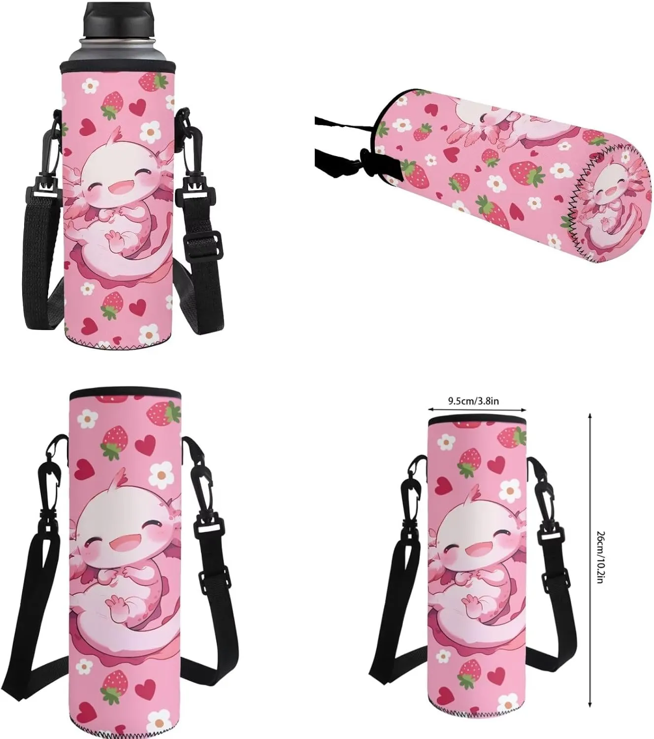 Axolotl Backpack for Kindergarten Girls Strawberry Backpacks for Girls 10-12 with Lunchbox Pink Back to School Daycare Rucksack Satchel